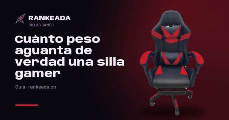Silla gamer roja y negra sobre fondo oscuro, con el título «Cuánto peso aguanta de verdad una silla gamer»